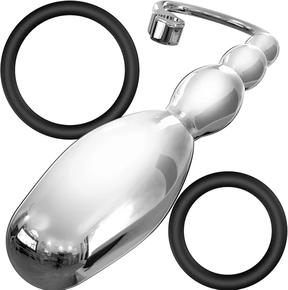 MEBAULT Stainless Steel Wave-Shaped Urethral Sound Dilator - 0.31 Inch Diameter, Dual-Ring Penis Plug for Experienced Users