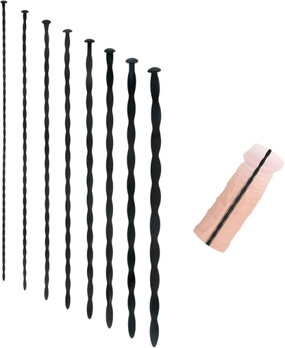 Set of 8 Flexible Silicone Urethral Sounding Rods for Male Penis Stimulation