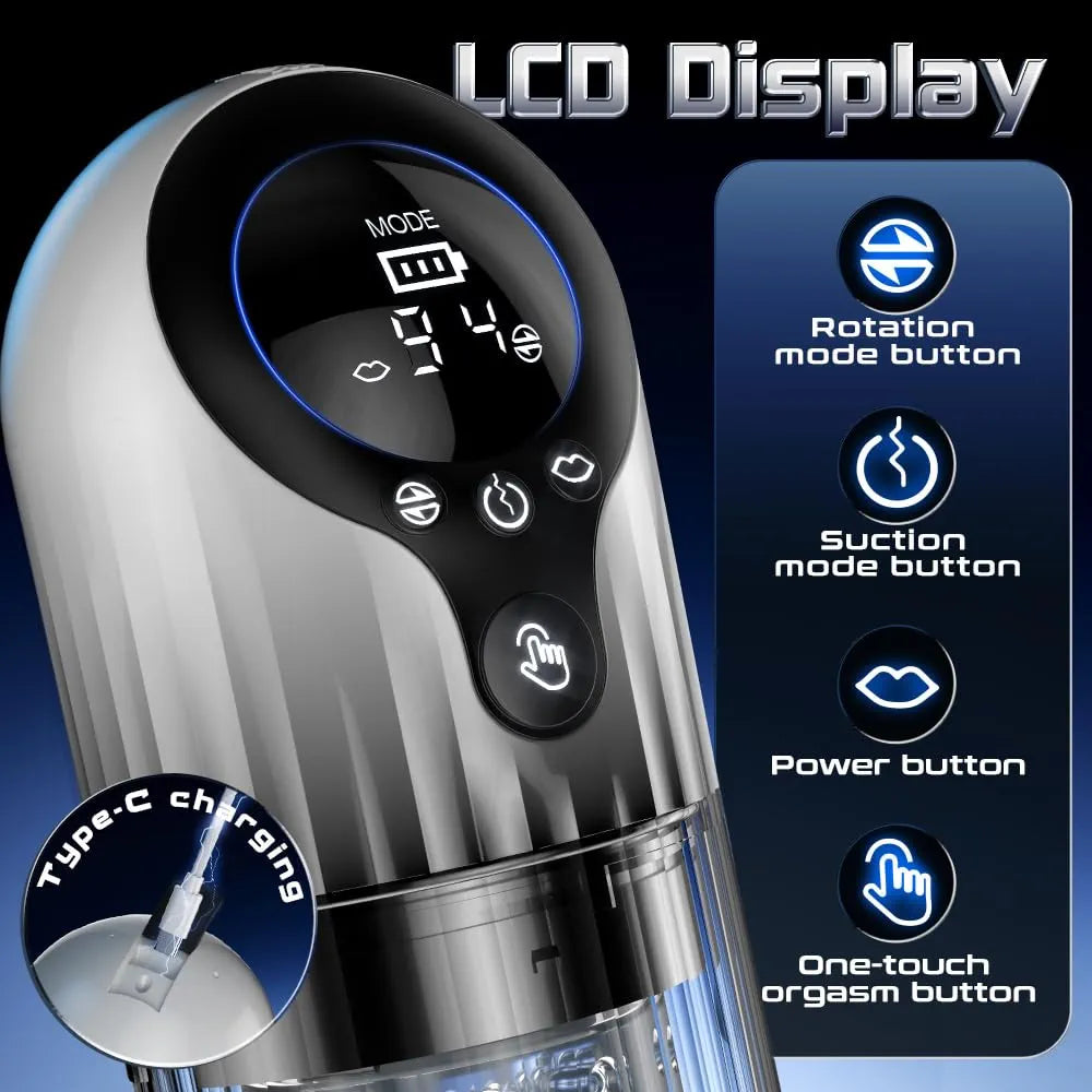 Automatic Rotating & Suction Male Masturbator Cup with LED Display and Textured Sleeve
