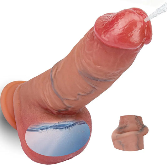 6.9" Realistic Silicone Dildo with Movable Foreskin, Suction Cup Base, and Ejaculation Feature for Anal and Vaginal Stimulation
