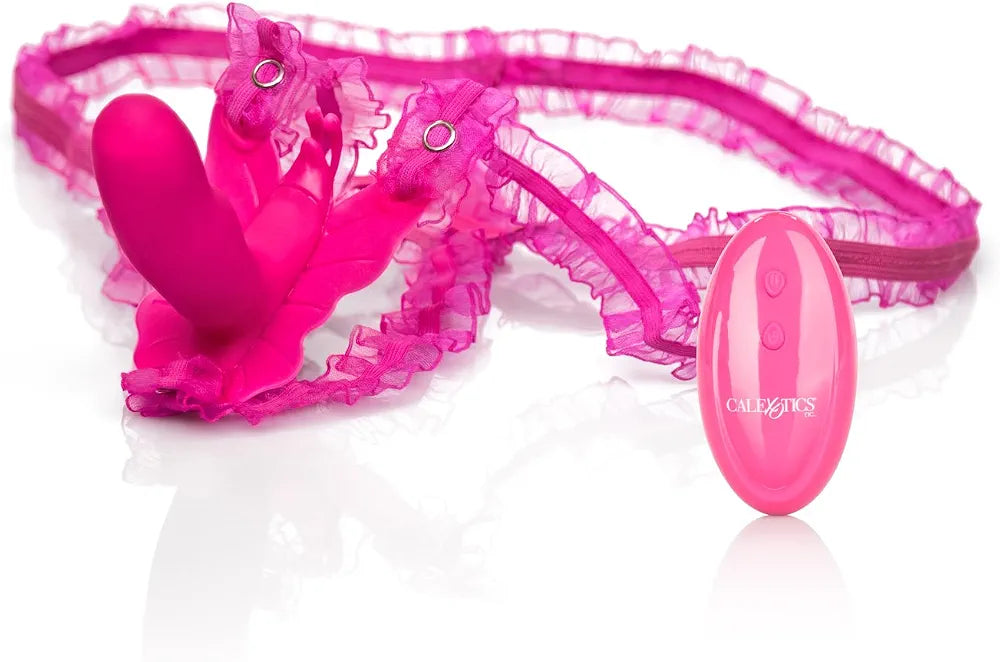 CalExotics Venus Butterfly Silicone Remote-Controlled Hands-Free Strap-On Vibrating Massager for Couples - Pink