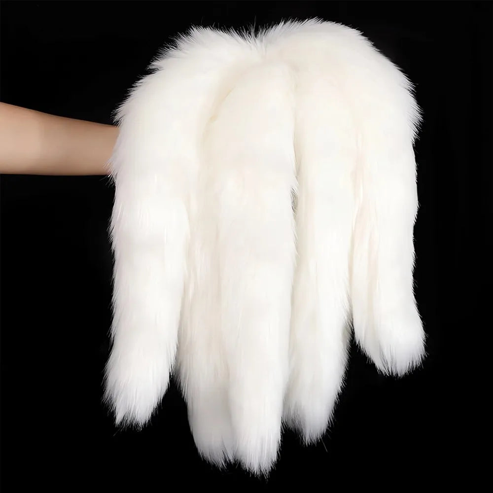 Premium Silicone Anal Bead Plug with 5 Detachable Faux Fur Tails for Couples Play