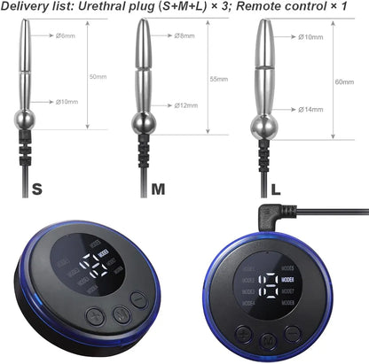 Heuceo 3-Piece Metal Electric Shock Urethral Dilator Set for E-Stim and BDSM Play