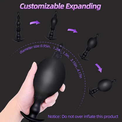 Inflatable Silicone Anal Plug with Manual Pump and Quick-Release Valve