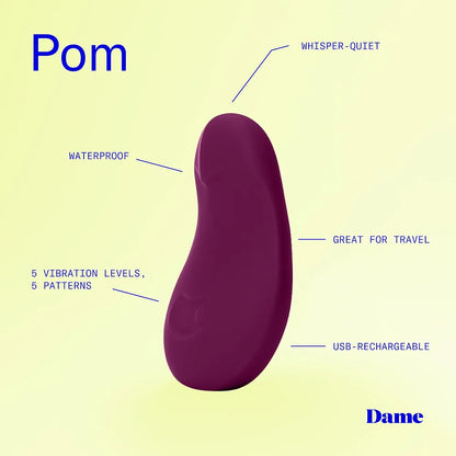 Dame Products Pom Rechargeable Waterproof Personal Massager - Plum