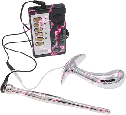 Dual-Use Stainless Steel Electroshock Urethral and Anal Plug Dilator Set for BDSM