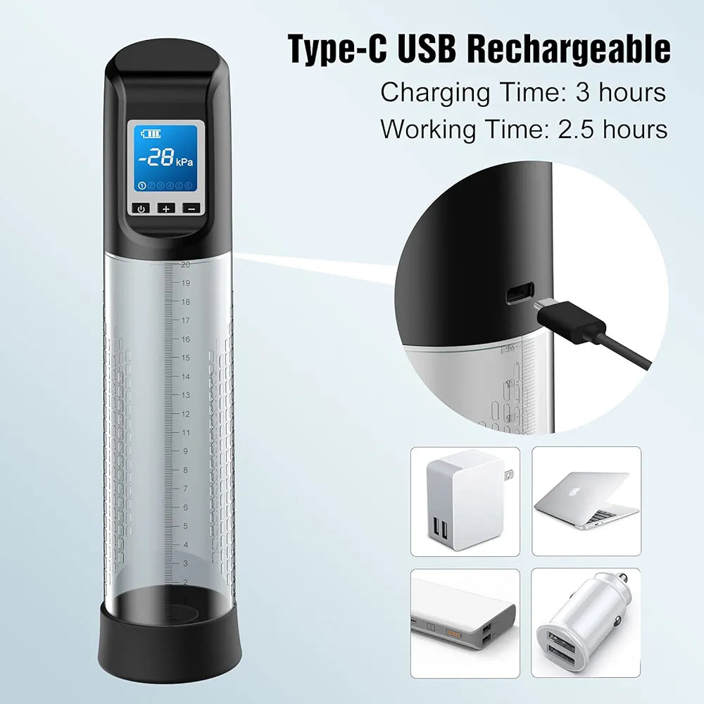 Advanced Electric Vacuum Penis Pump with 6 Suction Levels, 9 Vibration Modes, LED Display, and Integrated Pocket Pussy