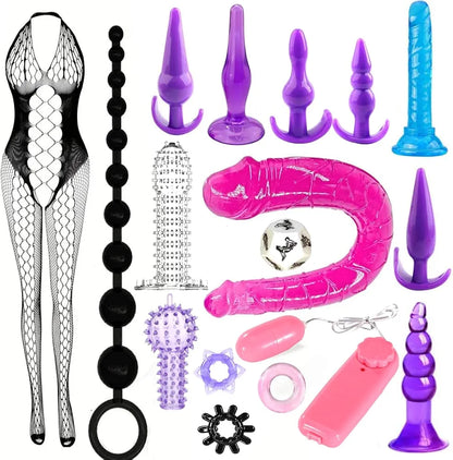 17-Piece Beginner Anal Training Kit: G-Spot Vibrator, Dildo, and Butt Plug Set for Couples