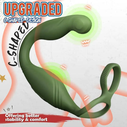 Remote-Controlled C-Shaped Prostate Massager and Dual-Ring Cock Vibrator for Men