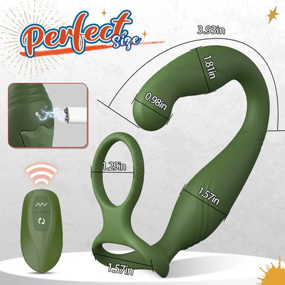 Remote-Controlled C-Shaped Prostate Massager and Dual-Ring Cock Vibrator for Men