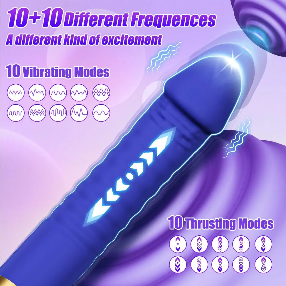 Realistic Hands-Free Thrusting Dildo Vibrator with 10 Vibration and 10 Thrusting Modes, Suction Cup Base for Couples