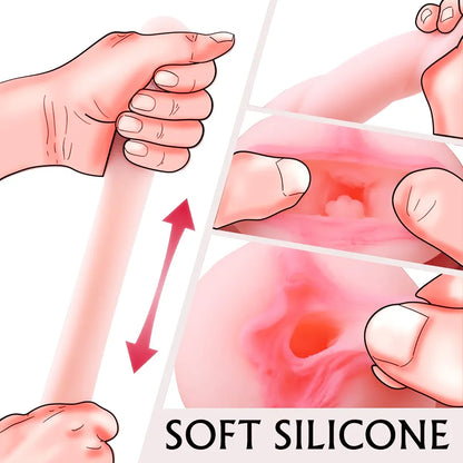 Ultra-Stretchy Realistic Handheld Male Masturbator Cup with 3D Lifelike Vagina Texture and Strong Suction
