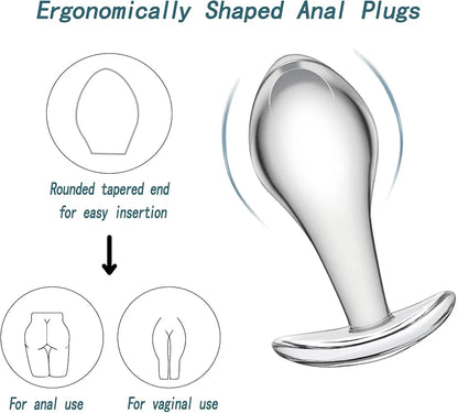 3-Piece Crystal Glass Anal Plug Set with Safety Base for Beginners