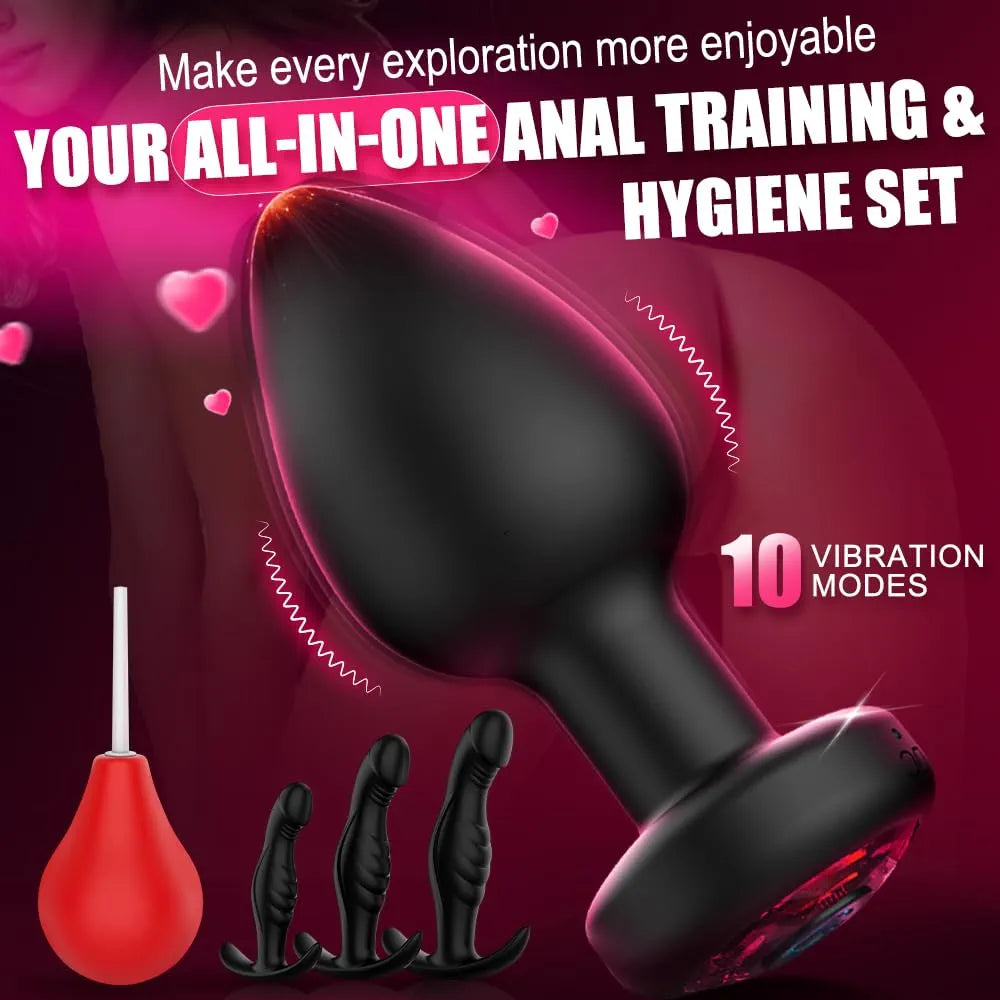 10-Mode App-Controlled Silicone Anal Training Kit with Remote and Cleaner