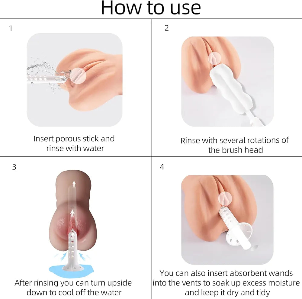 Comprehensive Male Masturbator and Sex Toy Cleaning & Care Kit - 2-Piece Set with Brush and Drying Stick