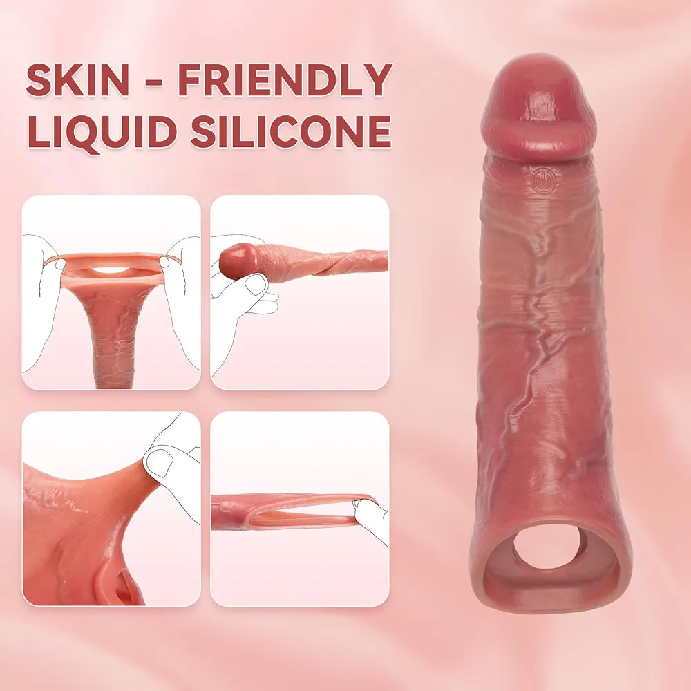Pennis Extender Cock Sleeve Vibrator Sex Toys - Realistic Penis Sleeve Girth Enhancer, Silicone Penis Ring Vibrating Cock Ring to Delay Ejaculation Stronger Erection for Men Couples