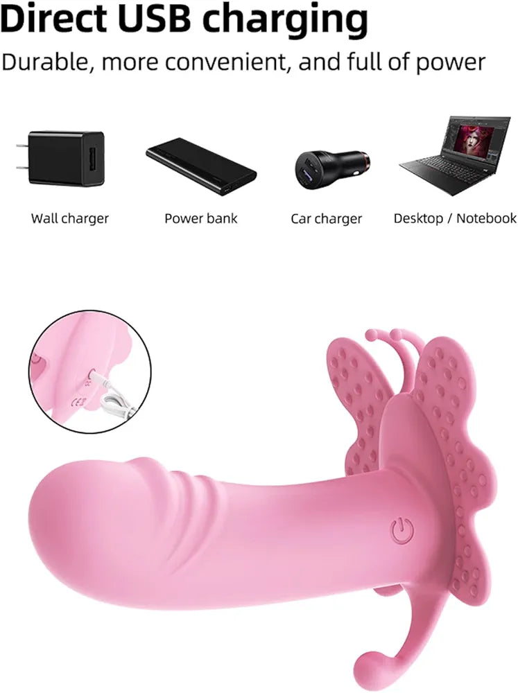 Premium Rechargeable Silicone Butterfly Panty Vibrator with 10 Vibration Modes - Purple