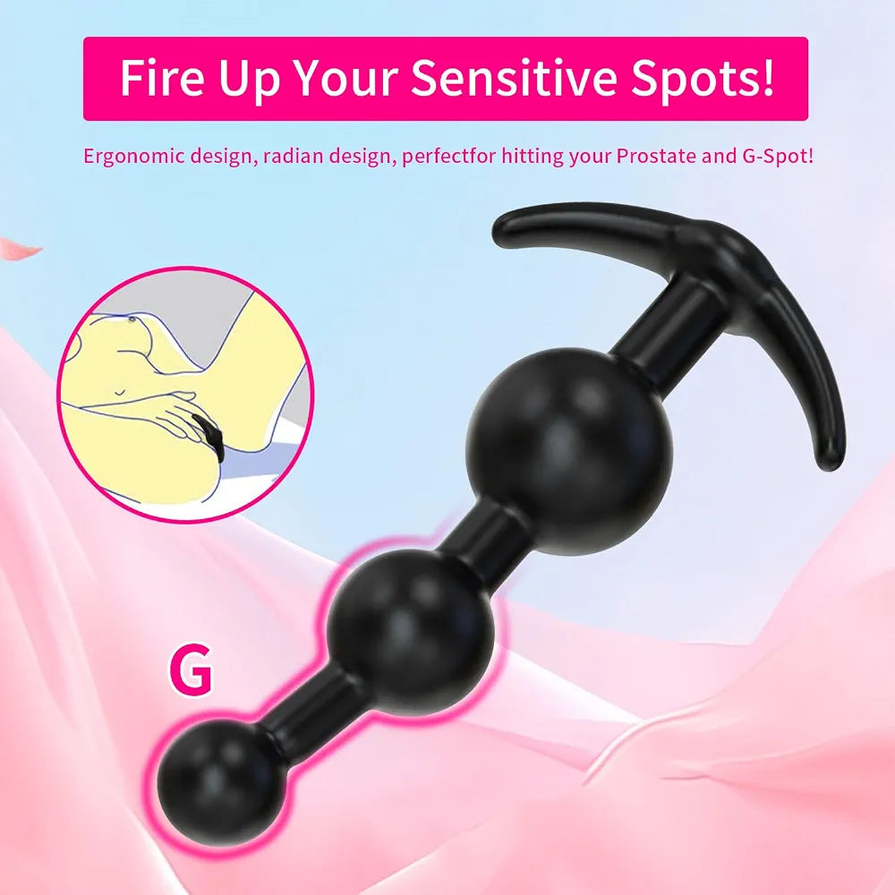 Silicone Anal Training Kit: 2-Piece Flexible Butt Plug and Graduated Bead Set for Prostate Massage
