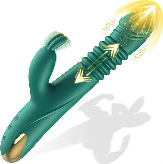 Dual-Action Rabbit Vibrator with Thrusting Dildo and Clitoral Stimulator