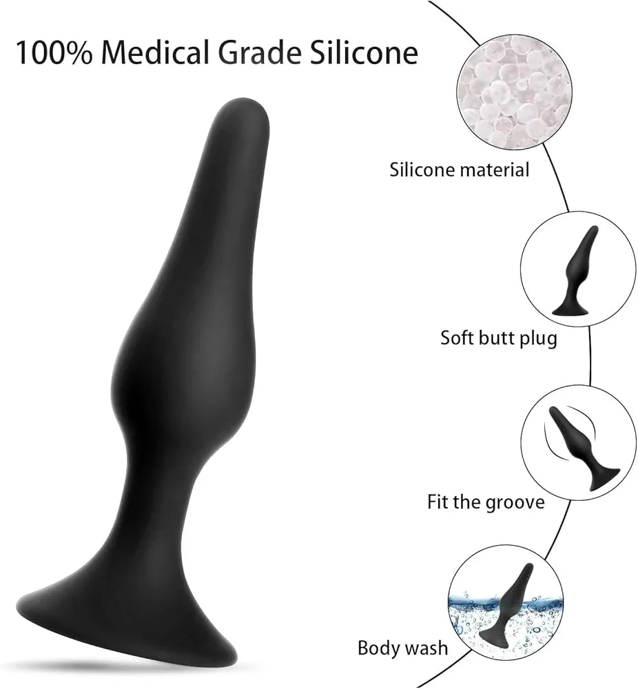 HISIONLEE 5-Piece Silicone Anal Training Kit: Beginner-Friendly Butt Plugs with Enema Set