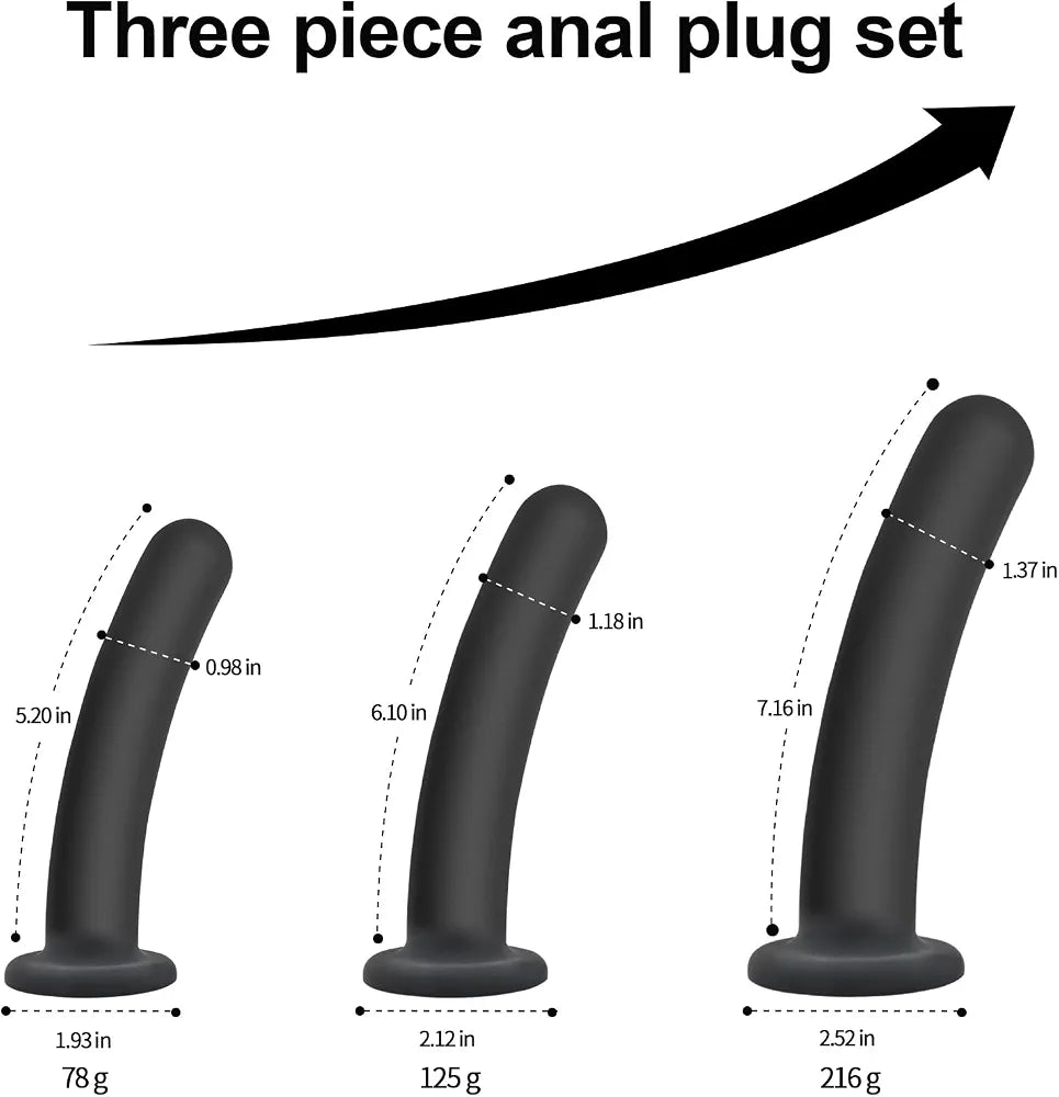 3-Piece Silicone Anal Plug and Dildo Training Kit with Suction Cup for Prostate and G-Spot Stimulation