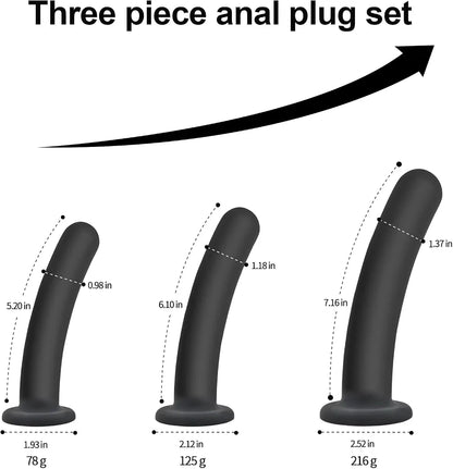3-Piece Silicone Anal Plug and Dildo Training Kit with Suction Cup for Prostate and G-Spot Stimulation