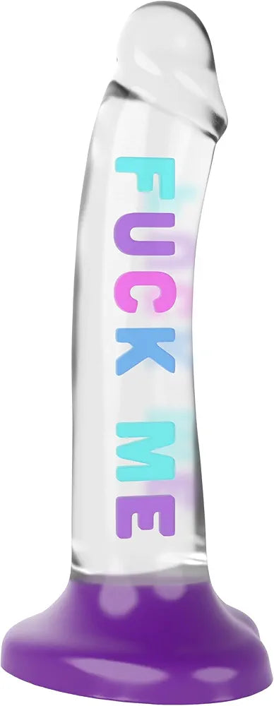 7.7-Inch Realistic Clear Silicone G-Spot Dildo with 3D Colorful Letters and Heart-Shaped Suction Cup