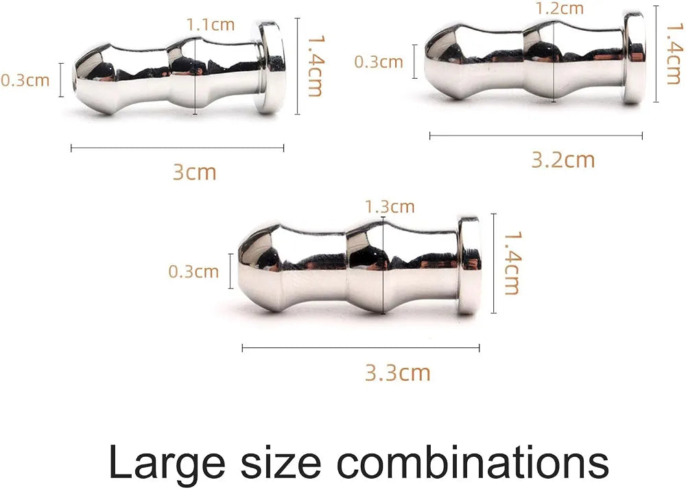 3-Piece Stainless Steel Hollow Urethral Sounding Rod Set for Male Training and Urination Assistance - HB08