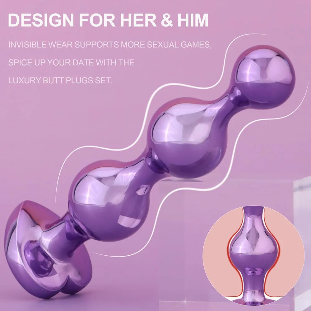 Premium 3-Piece Heart-Base Metal Anal Bead Set for Beginners