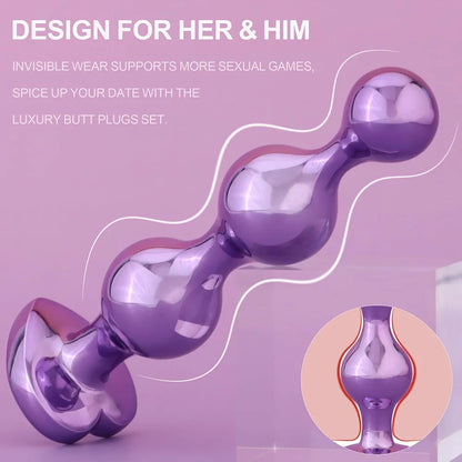 Premium 3-Piece Heart-Base Metal Anal Bead Set for Beginners