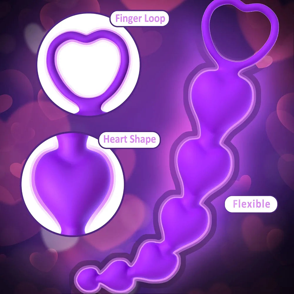 Silicone Graduated Anal Bead Chain with Pull Loop - 7.28 Inch Purple Beginner Training Toy