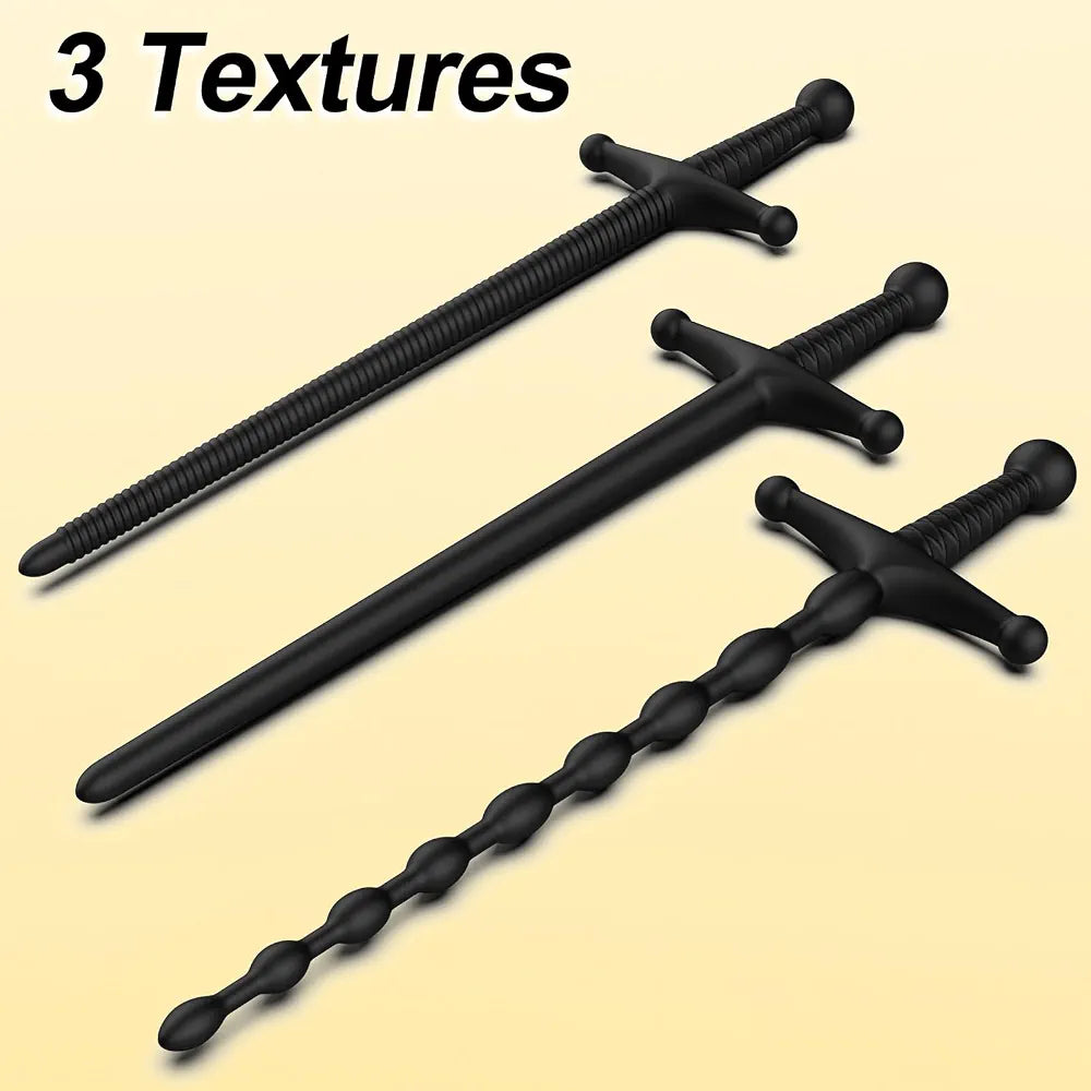 3-Piece Silicone Urethral Sounding Set with Textured Penis Plugs and Dilators for Men