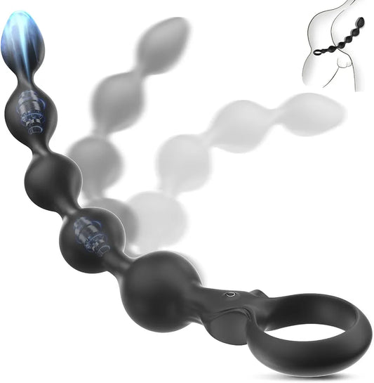 13.1-Inch Rechargeable Silicone Anal Bead Prostate Massager with 10 Vibration Modes