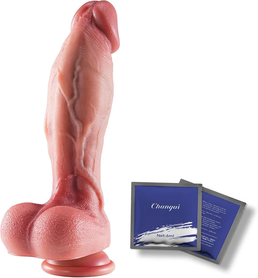 9.5" Realistic Dual-Density Silicone Dildo with Lifelike Texture for G-Spot and Anal Play