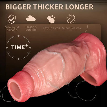 2.5'' Diameter Large Realistic Penis Sleeve,FAJACHE Reusable Cock Enlarger Extender with Thickened Elastic Penis Ring to Prolong Sex/Delay Ejaculation/Enhance Erection,Silicone Sheath Adult Sex Toys