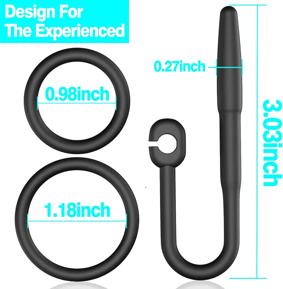 Silicone Urethral Dilator and Penis Plug with Dual Rings for Experienced Users