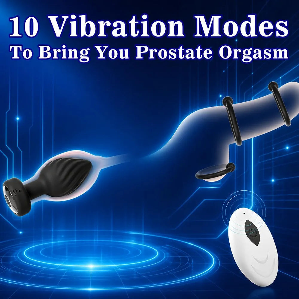 Premium Silicone Vibrating Butt Plug and Penis Ring Set with Remote Control