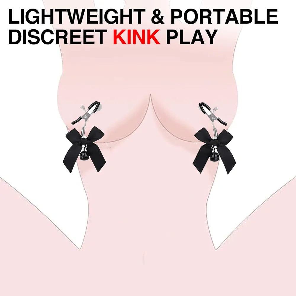 Adjustable Metal Nipple Clamps and Collar Set with Decorative Bells for Sensual Play