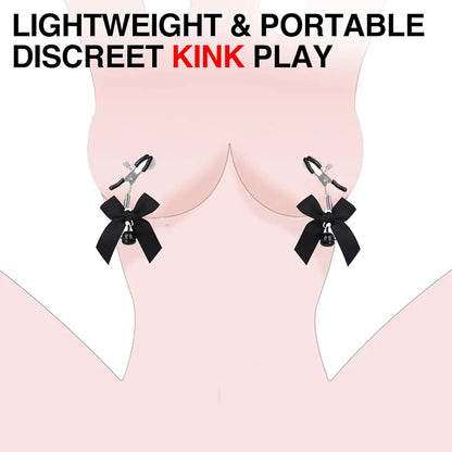 Adjustable Metal Nipple Clamps and Collar Set with Decorative Bells for Sensual Play