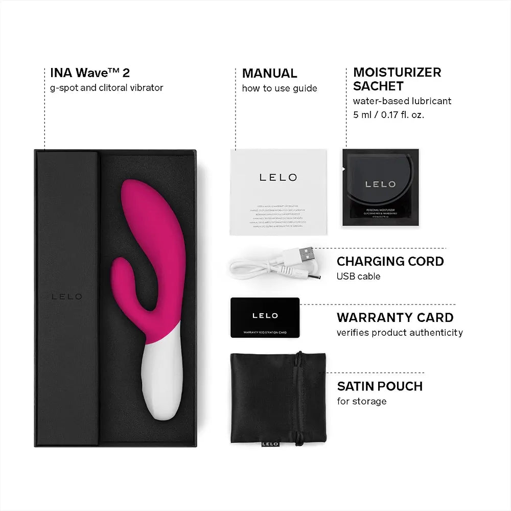 LELO INA Wave 2 Dual-Stimulation Rabbit Vibrator with WaveMotion Technology and 12 Vibration Modes - Cerise