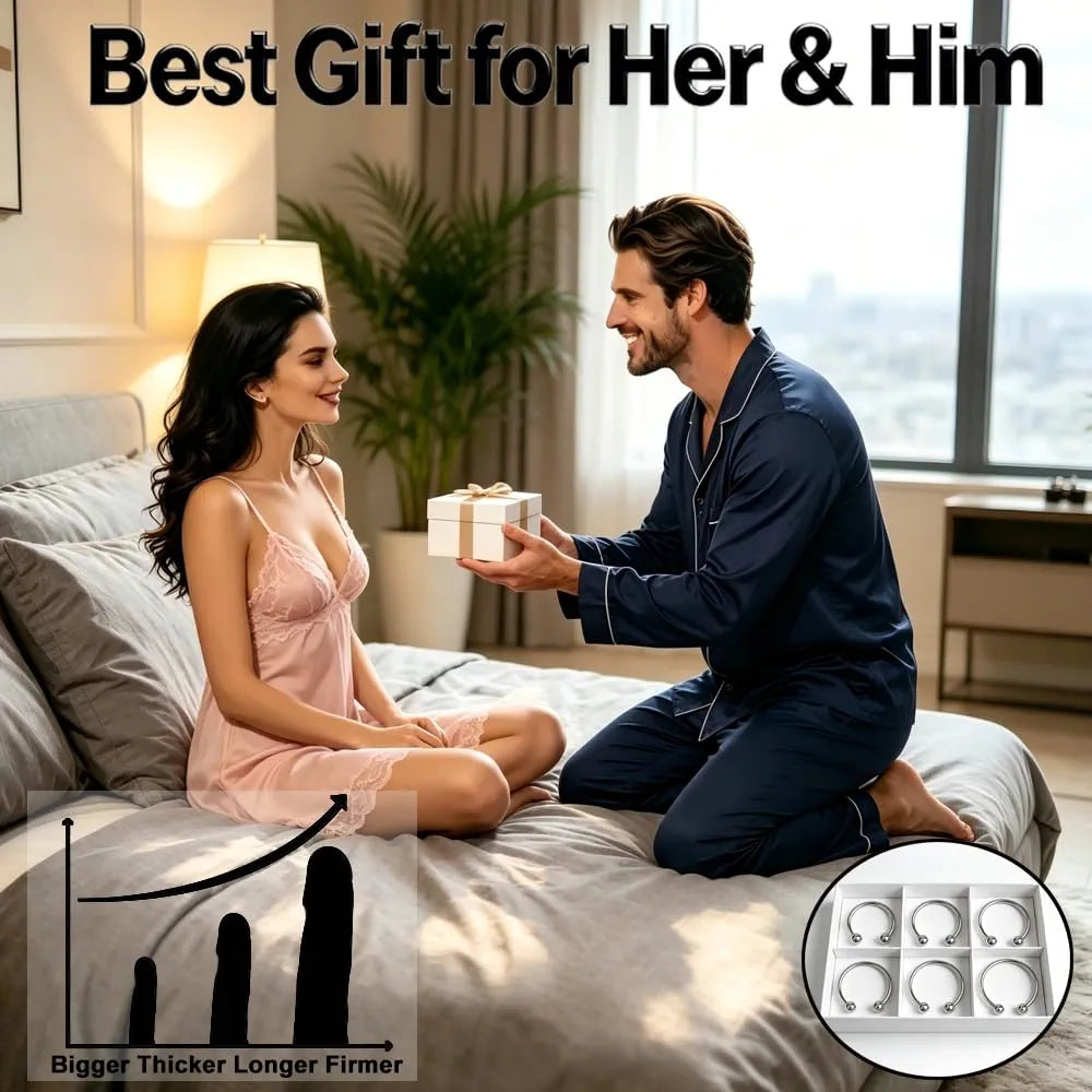 Premium Stainless Steel Adjustable Penis Ring Set - 6 Sizes for Enhanced Performance and Stimulation