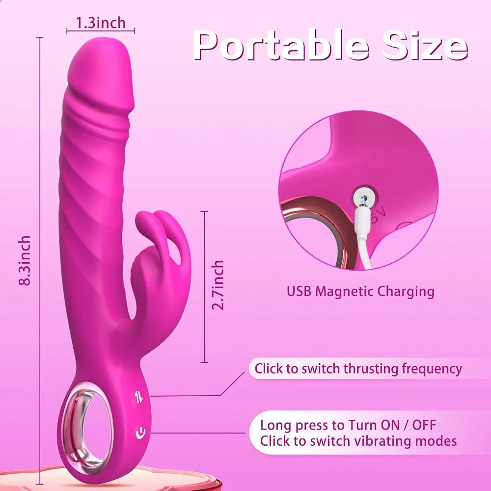 Premium Dual-Action Rabbit Vibrator with 7 Thrusting and 7 Vibration Patterns for Couples