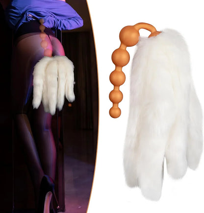 Premium Silicone Anal Bead Plug with 5 Detachable Faux Fur Tails for Couples Play