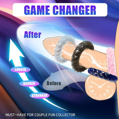 Premium Silicone Penis Enhancement Ring Set - 5 Piece Adjustable Cock and Ball Rings for Men