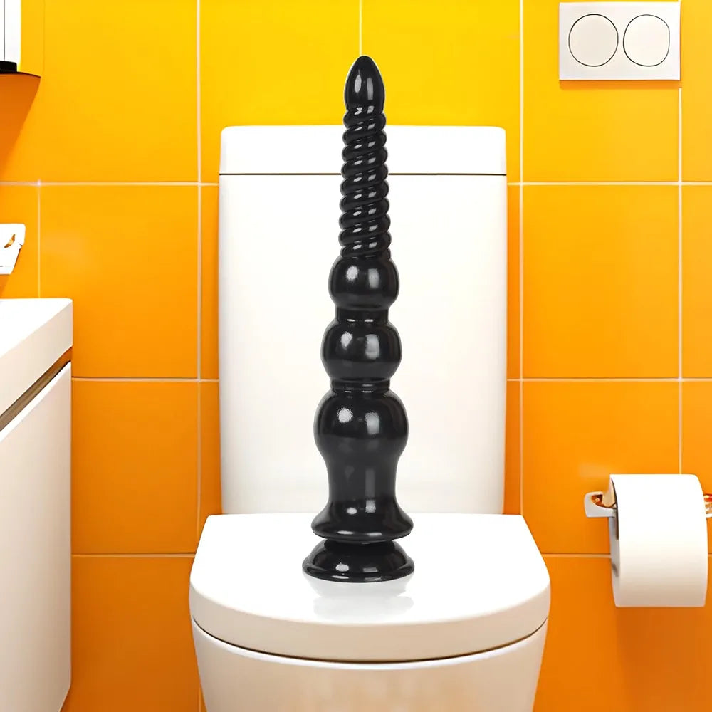 12.4-Inch Silicone Anal Training Beads with Suction Cup Base - Black