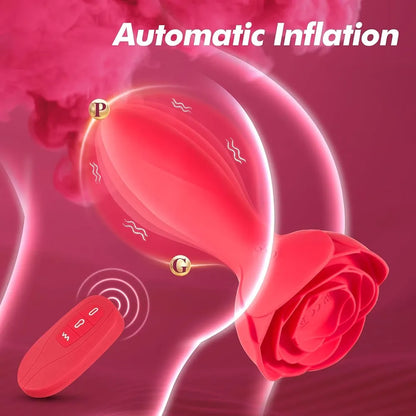 Rose-Design Inflatable Vibrating Anal Plug with 10 Modes for Prostate Stimulation