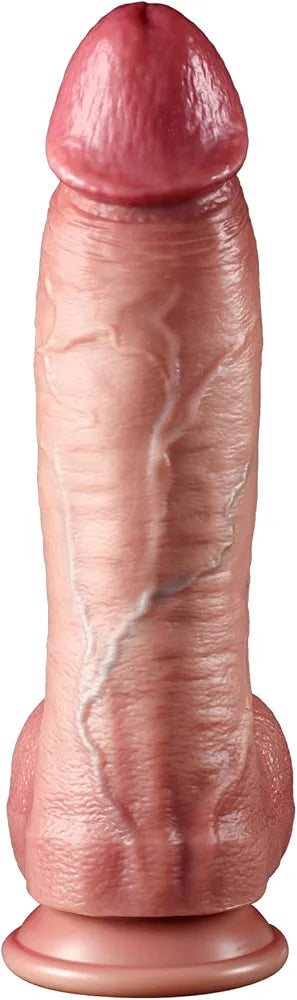 Premium 9.8" Dual-Density Realistic Silicone Dildo with Firm Core and Suction Cup Base