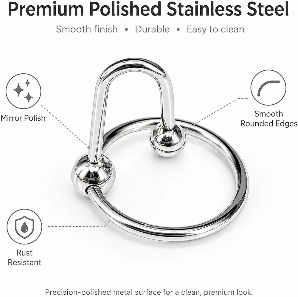 Premium Stainless Steel Urethral Sounding Cock Ring with Ball Attachment