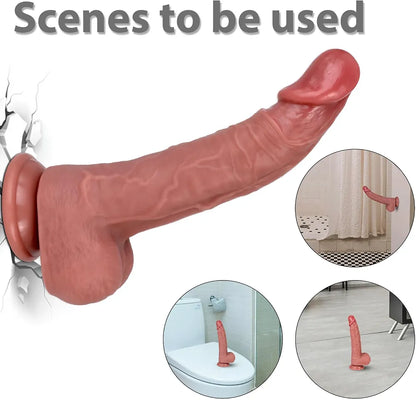 Cunhua 9-Inch Realistic Liquid Silicone Dildo with Strong Suction Cup, Waterproof and Harness-Compatible