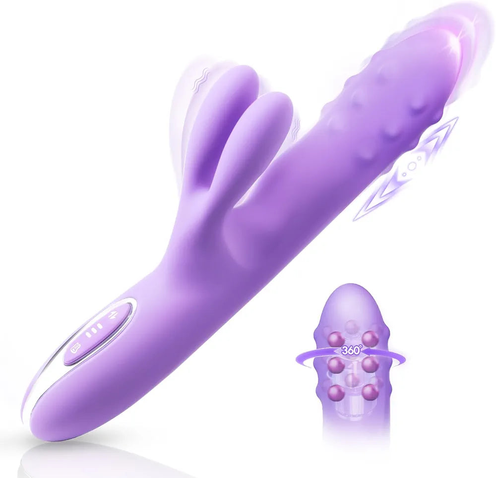 Premium 360° Rotating G-Spot Vibrating Dildo with 10 Thrusting & 10 Vibration Modes, Ultra-Soft Liquid Silicone Dual Rabbit Stimulator